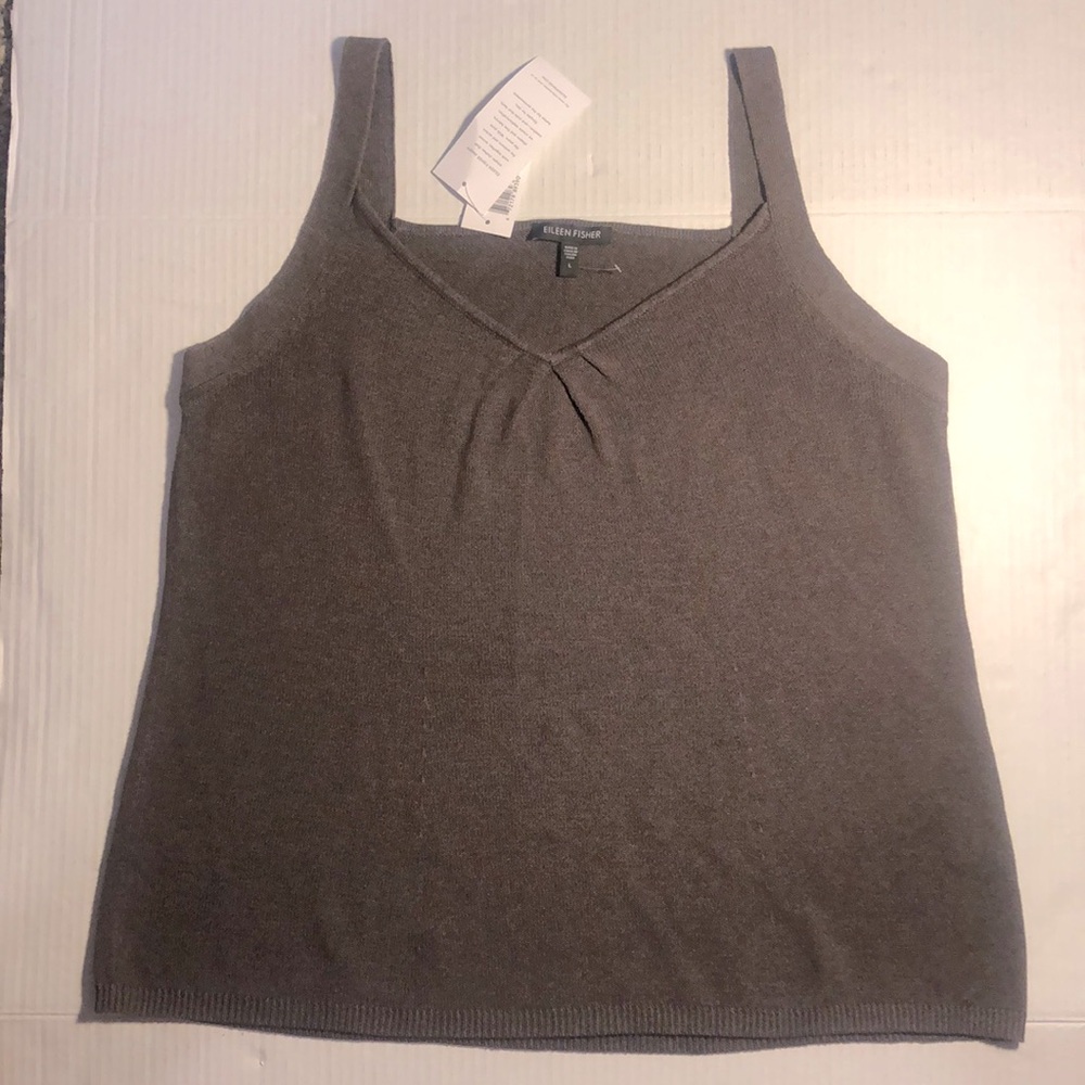 Eileen Fisher Cobblestone Brown Cotton Viscose Silk Cord Neck Shell size L